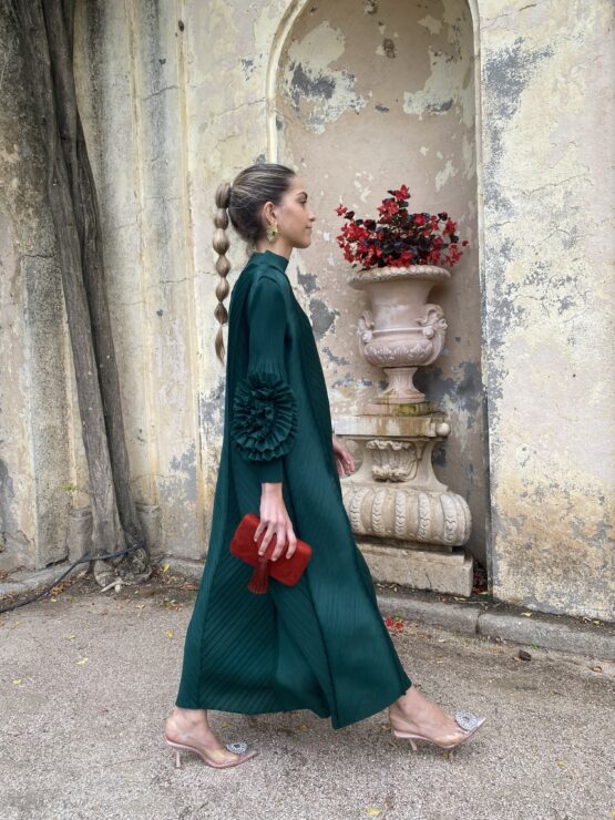 Vestido plisado candela verde botella - Imagen 8