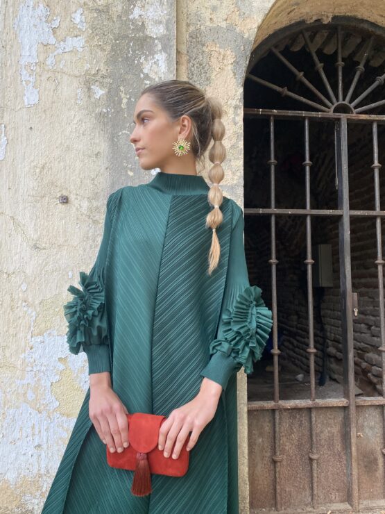 Vestido plisado candela verde botella - Imagen 2
