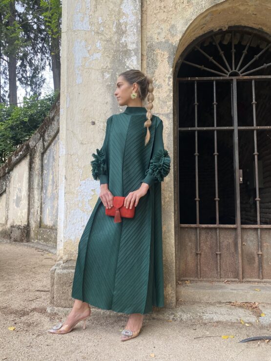 Vestido plisado candela verde botella - Imagen 3