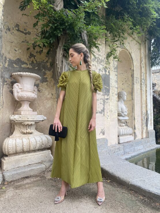 Vestido magnolia plisado pistacho - Imagen 2