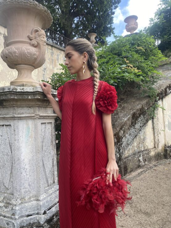 Vestido magnolia plisado rojo - Imagen 2
