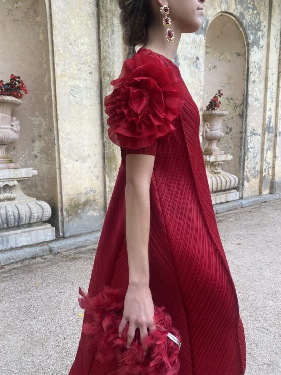 Vestido magnolia plisado rojo - Imagen 6