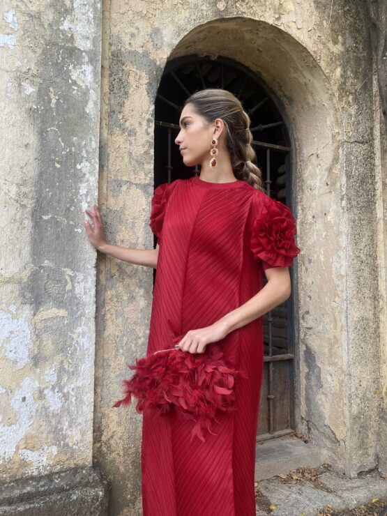 Vestido magnolia plisado rojo - Imagen 8