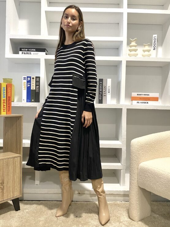 Vestido de rayas combinado con plisado - Imagen 7