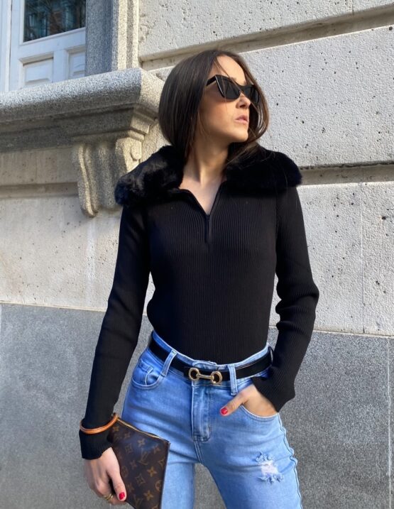 Jersey punto cuello pelo black - Imagen 2