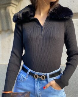Jersey punto cuello pelo black