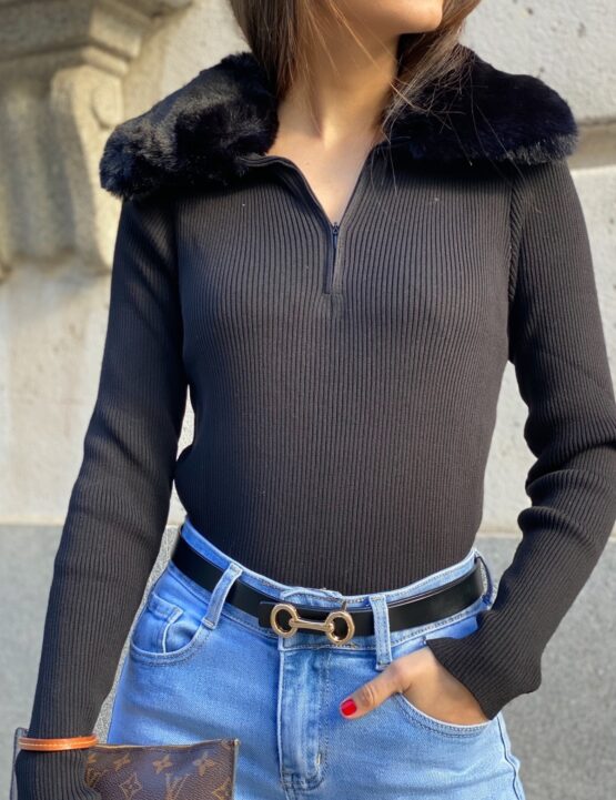 Jersey punto cuello pelo black