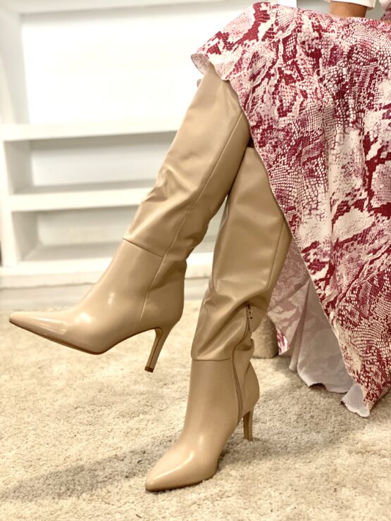 Bota alta efecto piel beige - Imagen 3