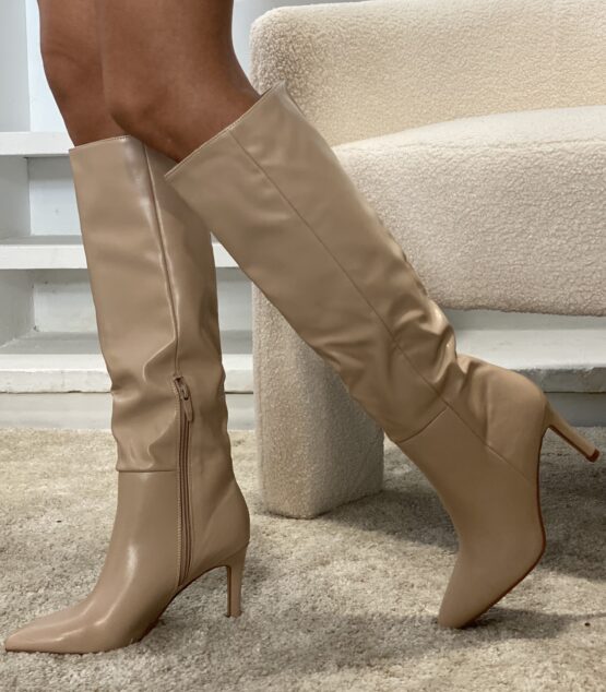 Bota alta efecto piel beige - Imagen 2