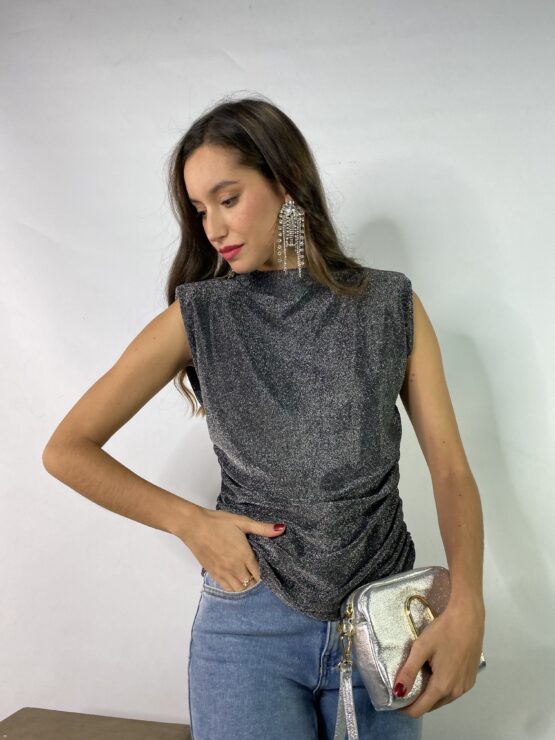 Camiseta hombreras lurex gris - Imagen 3