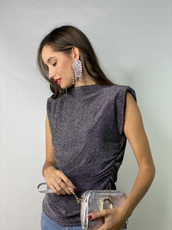 Camiseta hombreras lurex gris