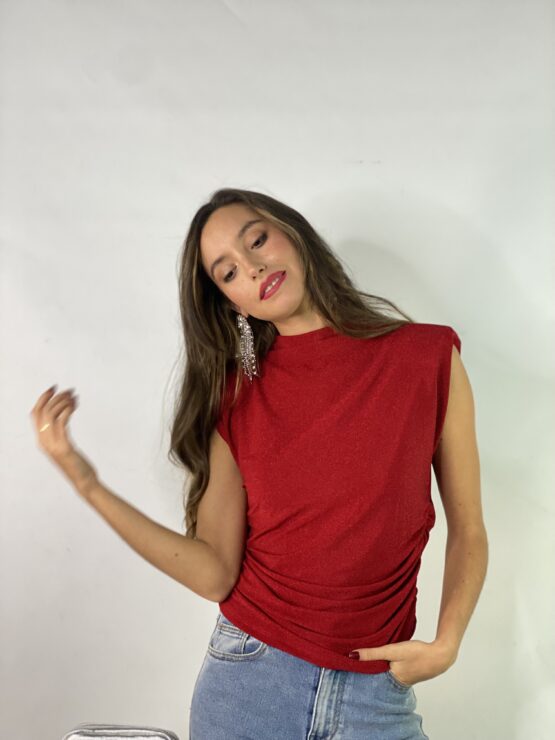 Camiseta hombreras lurex rojo - Imagen 6