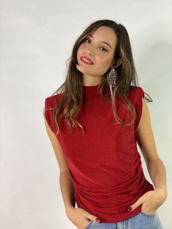 Camiseta hombreras lurex rojo