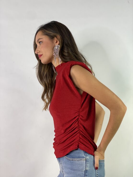 Camiseta hombreras lurex rojo - Imagen 3