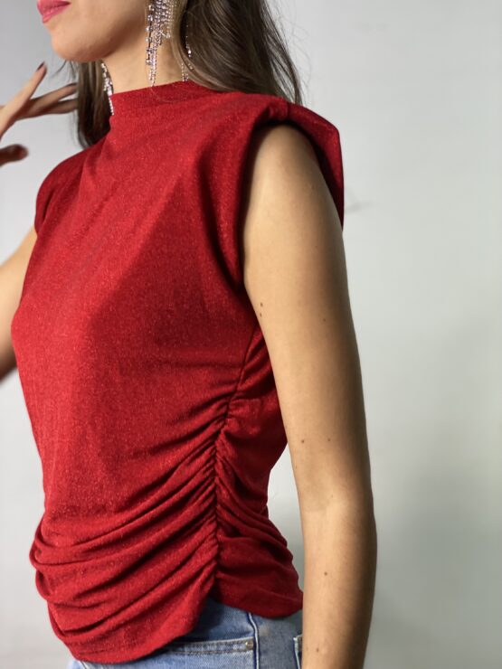 Camiseta hombreras lurex rojo - Imagen 2