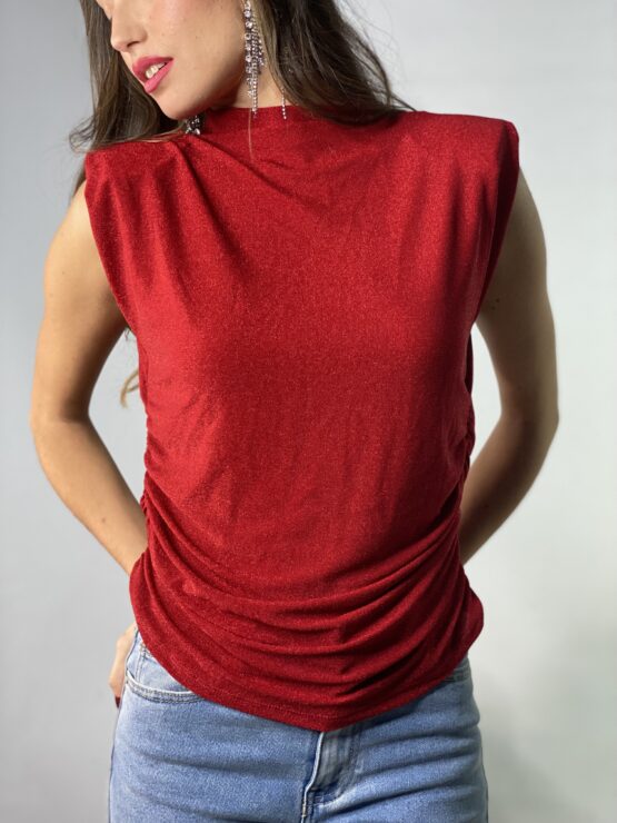 Camiseta hombreras lurex rojo - Imagen 4