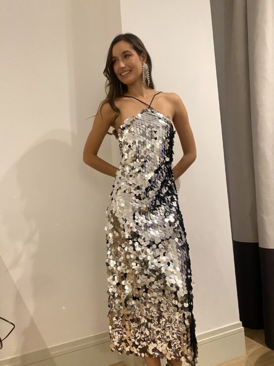 Vestido lentejuelas plata porter - Imagen 4