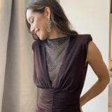 Vestido punto rejilla marrón - Imagen 2