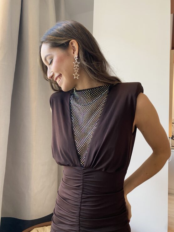 Vestido punto rejilla marrón - Imagen 2