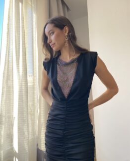 Vestido punto rejilla negro