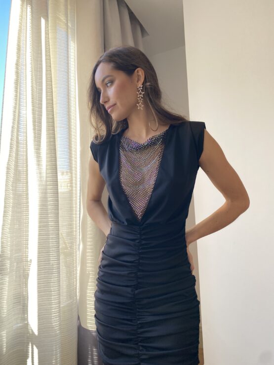 Vestido punto rejilla negro