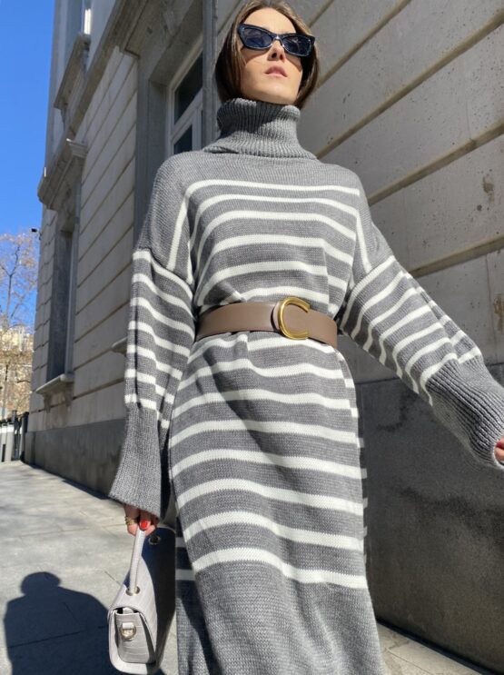 Vestido punto gris rayas - Imagen 4