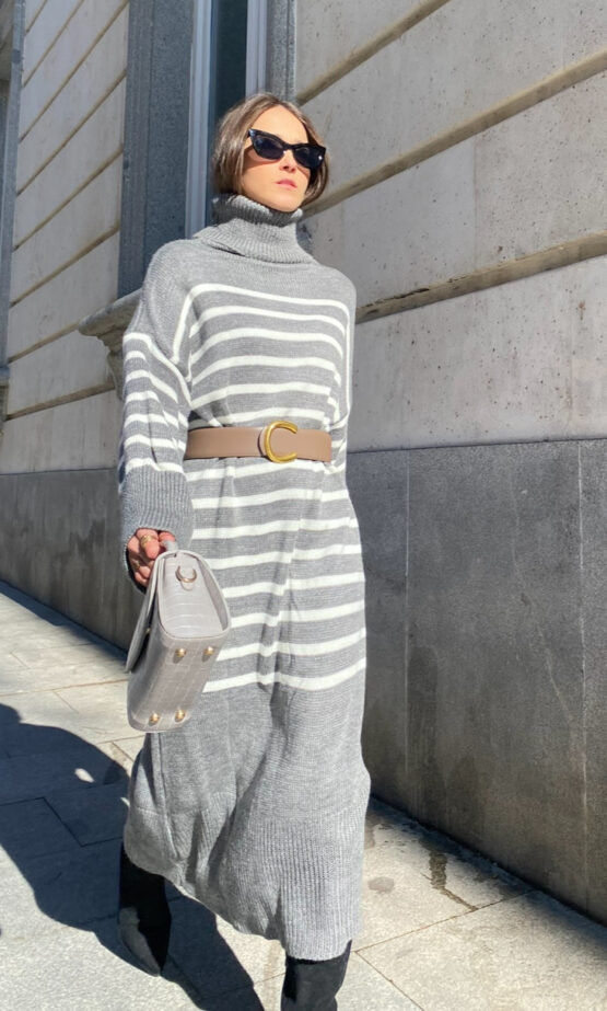 Vestido punto gris rayas - Imagen 2