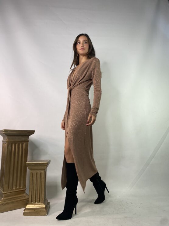 Vestido punto jacquard gold - Imagen 4