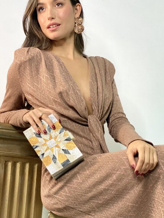 Vestido punto jacquard gold - Imagen 3