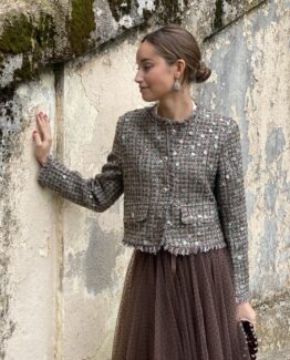 Chaqueta tweed sequins brown