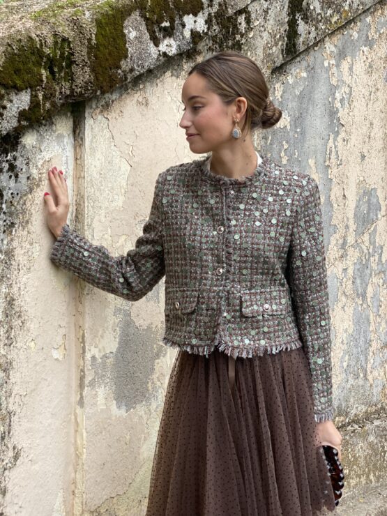 Chaqueta tweed sequins brown
