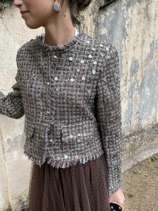Chaqueta tweed sequins brown - Imagen 5