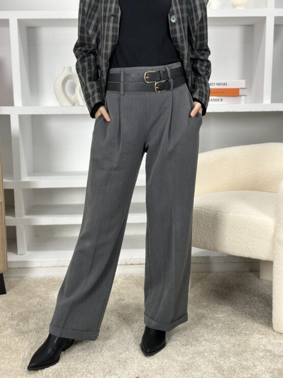 Pantalón gris marengo doble cinturón - Imagen 3