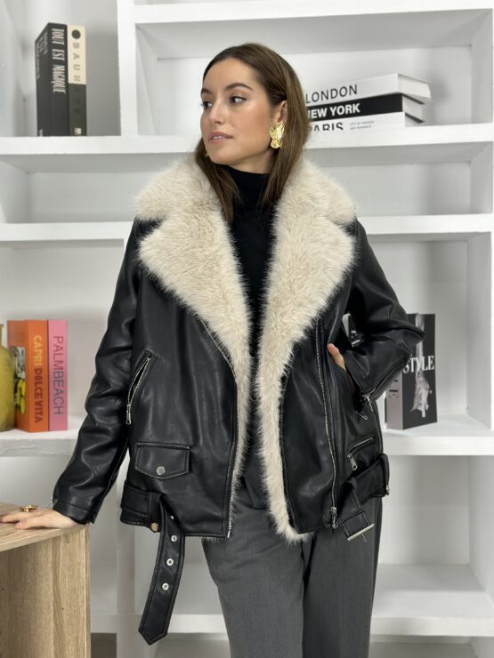 Chaqueta efecto piel y pelo Covadonga black