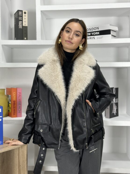 Chaqueta efecto piel y pelo Covadonga black - Imagen 3