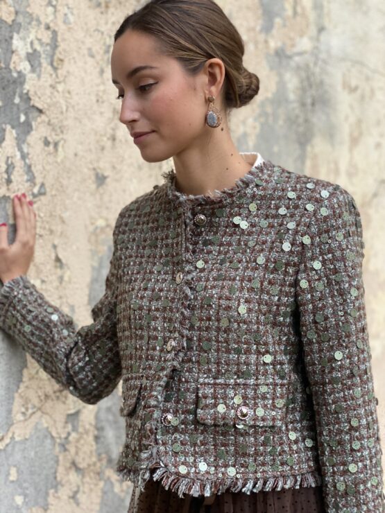 Chaqueta tweed sequins brown - Imagen 4