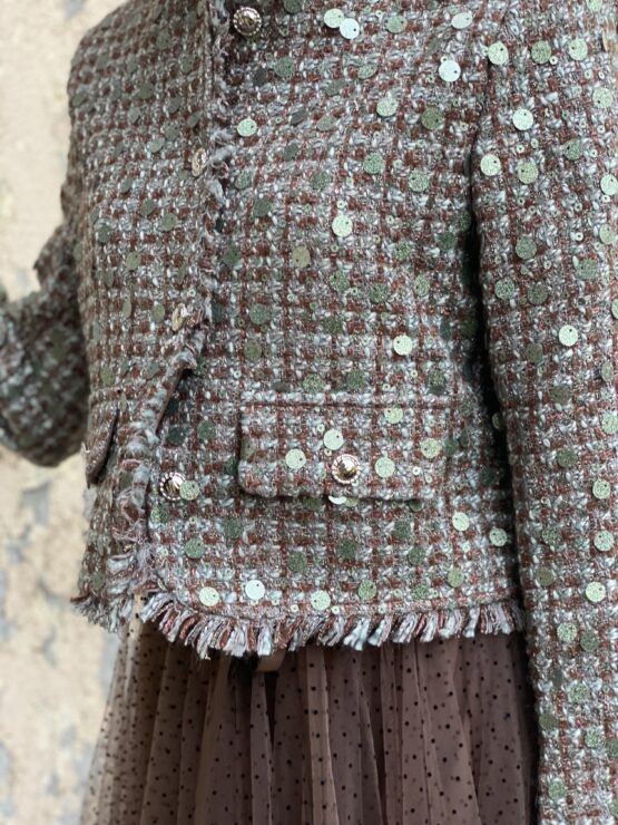 Chaqueta tweed sequins brown - Imagen 3