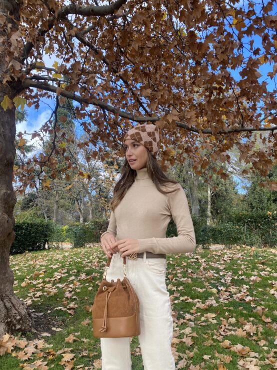 Jersey punto cuello vuelto camel - Imagen 2