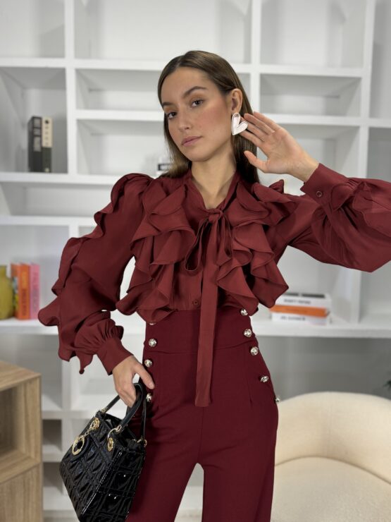 Blusa volantes y lazada burdeos - Imagen 6