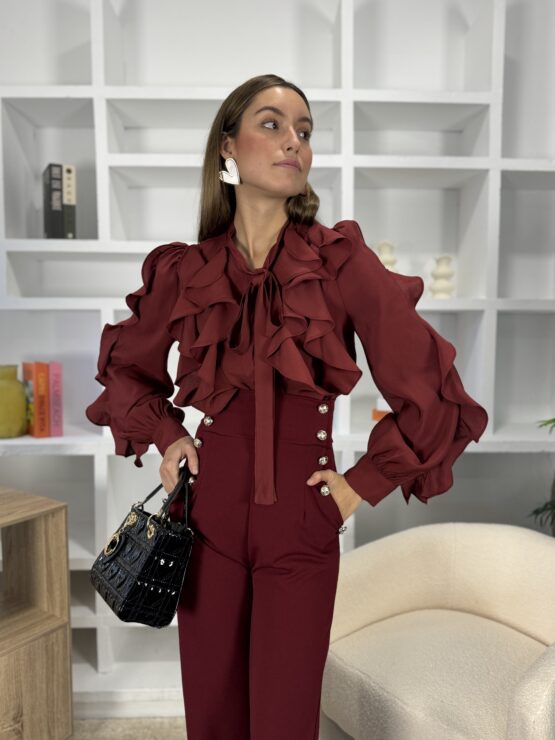 Blusa volantes y lazada burdeos - Imagen 3