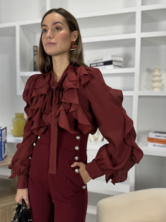 Blusa volantes y lazada burdeos - Imagen 5