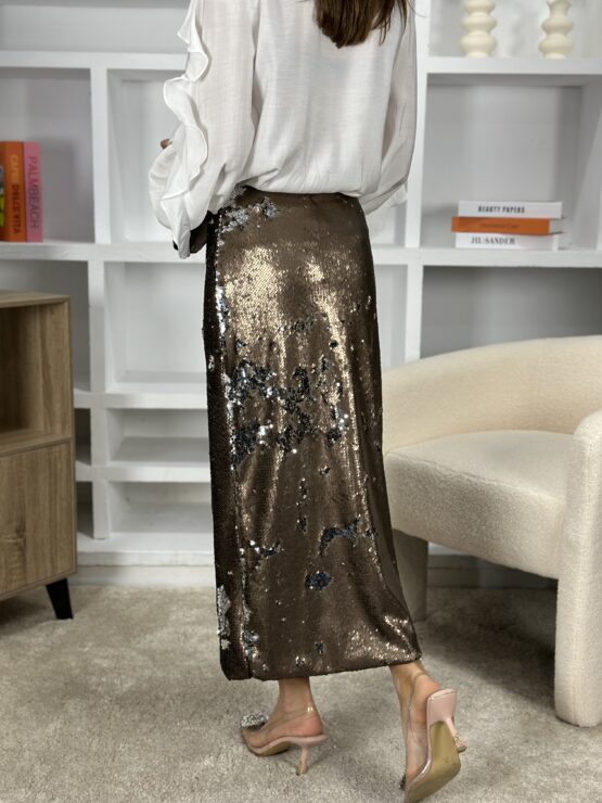 Falda lapiz lentejuela reversible visón - Imagen 6