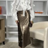 Falda lapiz lentejuela reversible visón - Imagen 12
