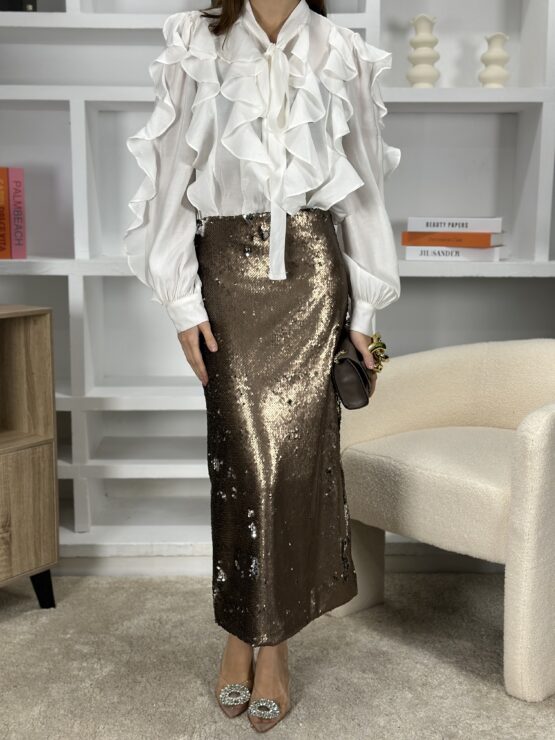 Falda lapiz lentejuela reversible visón - Imagen 12