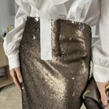 Falda lapiz lentejuela reversible visón - Imagen 9