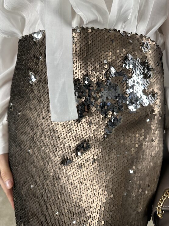 Falda lapiz lentejuela reversible visón - Imagen 8
