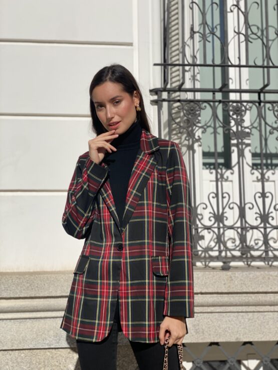Blazer cuadro tartán negro