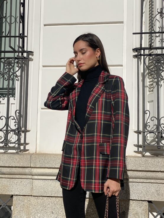 Blazer cuadro tartán negro - Imagen 7