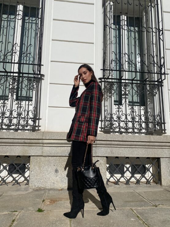 Blazer cuadro tartán negro - Imagen 3