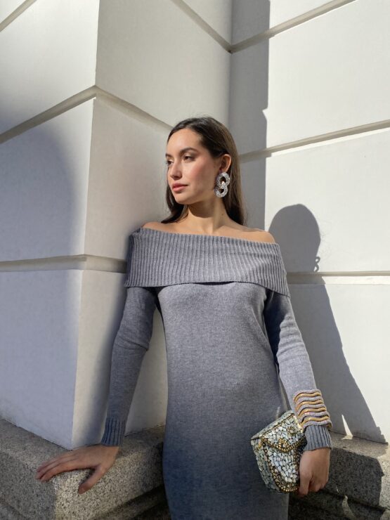 Vestido de punto bardot gris